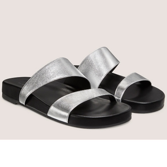 Stuart Weitzman Miami Sport Slide Metallic Leather Silver - Picture 1 of 10